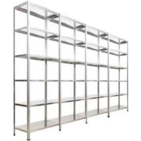 Resim Çelikrafburada 6 Katlı 4 Lü Bitişik Çelik Galvaniz Arşiv Rafı Depo Rafı Kiler Rafı 31x60x250 Dx51 Kalite Gümüş 