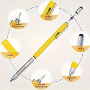 Resim 1 adet, 1 adet 6'sı 1 arada Ağır Hizmet Tipi Çok Amaçlı Kalem - Su Geçirmez, Geri Çekilebilir, Orta Noktalı Metal Yapı, Tükenmez Kalem, Cetvel, Stylus, Seviye, Tornavida - Erkekler ve Babalar İçin Mükemmel Hediye 