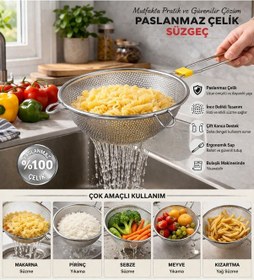 Resim Oms Collection Ferro Tek Parça %100 Paslanmaz Çelik İnce Delikli Süzgeç 7501 - 15 Cm - Gümüş 
