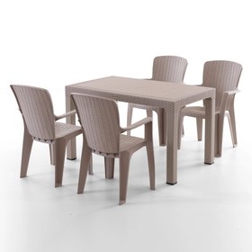Resim Evdemo Side 4 Kişilik Rattan Masa Sandalye Takımı Cappuccino 