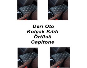 Resim Desingonb Toyota Corolla (1992-2001) Deri Oto Kolçak Kılıfı Örtüsü Capitone Süngerli Beyaz Nakışlı 