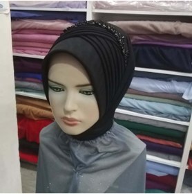 Resim semahazırduvak siyah simsiz aksesuarlı model hazır türban hazır şal abiye şal duvak 