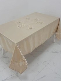 Resim Anjelica Incili Dantelli Monoray Kumaş Bej Masa Örtüsü 170x230 Cm - 1018 Çok Renkli 