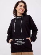 Resim Baomiks Büyük Beden Kapüşonlu Ve Baskılı Spor Sweatshirt 205944237 Siyah 