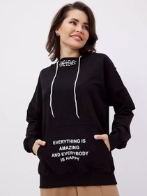 Resim Baomiks Büyük Beden Kapüşonlu Ve Baskılı Spor Sweatshirt 205944237 Siyah 