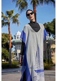 Resim Remsa Tesettür Mayo Üzerine Tasarım Tek Kaftan Pareo Rdp003 Yelkenli Mavi 