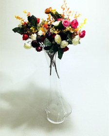 Resim Uzun 40cm Cam Beyaz Kırmızı Pembe 4 Renk Aranjman Çiçekli Vazo 