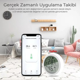 Resim TLS Robotik Zigbee Akıllı Termometre LCD Ekranlı Wi-Fi Sıcaklık ve Nem Ölçer 