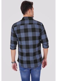 Resim Mavi Siyah Dama Desenli Slimfit Oduncu Gömlek Mavi 