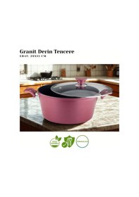 Resim 28 Cm Granit Derin Tencere Cam Kapak - Mürdüm Mürdüm 