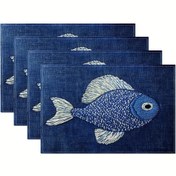 Resim 4/6 Parça Modern Mavi Arka Planlı Beyaz Noktalı Balık Desenli Amerikan Servisi Seti - Ev, Mutfak, Yemek Masası İç ve Dış Mekan Dekoru için Mevsimlik Günlük Tatil Süslemesi 30.48x45.72 cm 