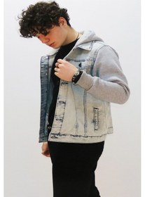 Resim Erkek Kot Ceket Erkek Beyaz Kapüşonlu Kot Ceket Beyaz 