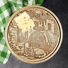 Resim Uyuyan Kedi Figürlü Ahşap Şarap Sunum Tahtası 