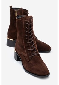 Resim Luvi Shoes Avıa Kahverengi Süet Hakiki Deri Kadın Kalın Topuklu Bot Kahverengi 