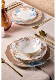 Resim Porselen Flore Bone 24 Parça 6 Kişilik Yemek Takımı Desenlı Desenli 