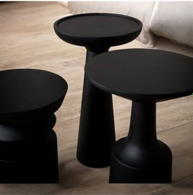 Resim Wood Wooden 3'lü Fiskos Yan Sehpa Timeless Mantar Sehpa - Mushroom Table 3 Pieces Siyah 