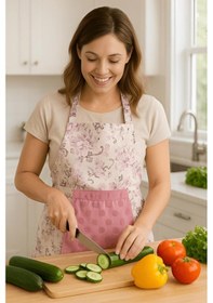 Resim Havlulu Mutfak Önlüğü Pratik Kullanım Önlük Gül Kurusu 