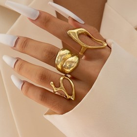 Resim 3 Adet Elegant Çinko Alaşım Düzensiz Hollow-Out Yüzük Seti Kadınlar Için, Moda Metal Tarzı, Dans Partileri ve Toplantılar Için Mükemmel, Tüm Mevsimler Için Çok Yönlü 