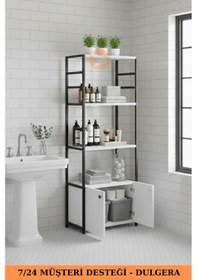 Resim Metal Banyo Dolabı 2 Kapaklı 4 Raflı Çok Amaçlı Havlu Düzenleyici Banyo Dolabı Çok Amaçlı Raf Beyaz 