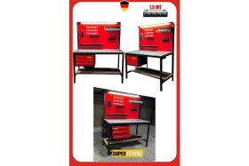 Resim Staxx 1.5 Metre 3 Çekmeceli Endüstriyel Takım Dolabı & Takım Tezgahı Atölye Çalışma Tezgahı Işıklı Set 