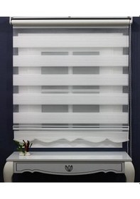 Resim Geniş Plise Beyaz Eteği Dilimli Stor Zebra Güneşlik Perde Alüminyum Kasa, Metal Ayak 