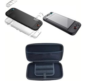 Resim Teknoroket Nintendo Switch 2 Koruyucu Taşıma Çantası , Temperli Cam Ekran Koruyucu ve Şok Emici Şeffaf Komple Kılıf Seti 