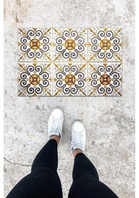 Resim Dijital Baskı Kahverengi Çini Desen Kapı Önü Paspası K-1068 