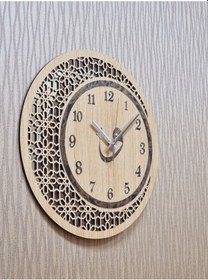 Resim Ahşap Ve Aynalı Vav Motifli Duvar Saati Gümüş 