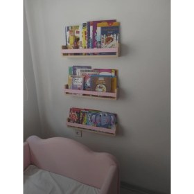 Resim Emta Pembe Çıtalı Ahşap Raf Montessori 3'lü 50 cm 
