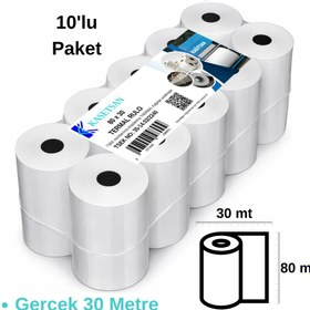 Resim Kasetsan 80x30 Yazarkasa Pos Rulosu 10'lu Paket Termal Adisyon Kağıdı BPA Free 