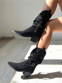 Resim SHOEBOURNE Siyah Süet Delikli Western Tarzı Yazlık Çizme 