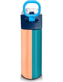 Resim Coral High Kids Renkli Çizgili Desenli Pipetli Ve Direkt İçim Çelik Termos 500 Ml 31879 Çam Yeşili 