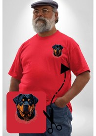 Resim Angemiel Rottweiler Koca Kafa Kırmızı Büyük Beden Kadın Basic Minimal Baskılı Tişört Kırmızı 