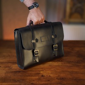 Resim Deri Evrak Çantası Messenger Bag Siyah 