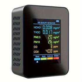 Resim 1 Adet 6'sı 1 Arada Premium Hava Kalitesi Monitörü - Doğru CO2, PM2.5, GM10, Formaldehit (HCHO), TVOC Dedektörü ile Büyük LCD Ekranlı Gerçek Zamanlı Gaz Analiz Cihazı, İleri Teknolojiye Sahip Ev ve Ofis Kullanımı İçin Taşınabilir Havalandırma Ölçer, Akıllı Kapalı Alan Test Aleti, Çoklu Parametreli Gelişmiş Algılama, Şık Endüstriyel Mühürlü 