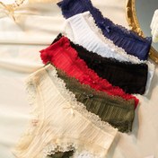 Resim 6 Adet Kadınlar İçin Şık Kabartmalı Bikini Külotları Dalgalı Dantel Kenar ve Fiyonk Detaylı - Düşük Bel, Yumuşak Esneklik, Çeşitli Renkler (Bej, Lacivert, Beyaz, Siyah, Yeşil, Kırmızı) Konfor ve Stil için 