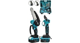Resim 18V Çift Akülü Çelik Şanzıman Dal Budama Makası & Testeresi 2 Li Set 