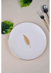 Resim Tabak Evi Porselen Natura Fern Altın Yaldız Pasta Tabağı 20,50cm Tekli Çok Renkli 