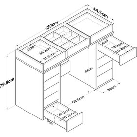 Resim Rani Mobilya Rani Bj105 Makyaj Masası 13 Çekmeceli Cam Tablalı Takı Düzenleyici Beyaz 