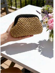 Resim UNİCORNS Hasır Clutch, Hasır Burslu Çanta, Hasır El Çantası, Bohem çanta 