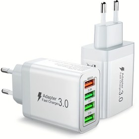 Resim 1 Adet 4 Portlu USB EU Duvar Şarj Adaptörü | Hızlı Şarj Bloğu | iPhone, iPad, Galaxy, Tablet için Çok Portlu USB Şarj Cihazı | Seyahat Hazır 