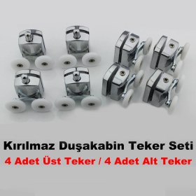 Resim Seta Kırılmaz Duşakabin Tekeri Krom 4 Üst 4 Alt Çift Teker Duşakabin Rulmanı 22mm 