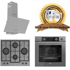 Resim Fryart & SteamArt Gri Cam Ankastre Set (D088 - LN388 - XE64CPR) - Su Arıtma Sürahisi Hediyeli 