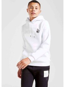 Resim Turbo Göğüs Baskı Baskılı Unisex Çocuk Kapüşonlu Beyaz Sweatshirt 