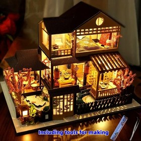 Resim DIY Mini Japon Kiraz Çiçeği Evi Üç Boyutlu Montaj Modeli El Yapımı Montaj Kiti - Ev Dekorasyonu için kullanılır, el yapımı ahşap el sanatları - Mükemmel doğum günü hediyeleri, Cadılar Bayramı, Noel, Sevgililer Günü, Yeni Yıl ve diğer festivaller, erkek arkadaşlar, kız arkadaşlar, akrabalar vb. İçin hediye içerir. Temel araç kiti dahildir, piller veya yapıştırıcı dahil değildir 