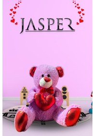 Resim Jasper Mor-03040 Papyonlu Parlak Kalpli Sevimli Ayıcık - 45 Cm Mor 