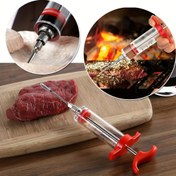 Resim 1 Adet BBQ Marine Enjektör Seti, 3 Paslanmaz Çelik İğne ve Temizleme Fırçası ile 1 ons Plastik Et Şırıngası, Hindi, Kümes Hayvanları ve Et Izgarası İçin Kolay Konfor Genişletilmiş Tasarım 