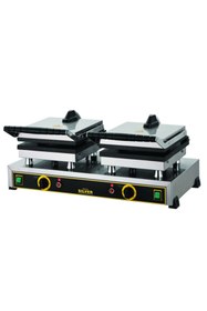 Resim Işıkgaz Çiftli Çiçek+kare Waffle Makinası Silver Profesyonel 