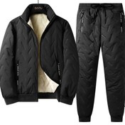 Resim Erkekler için kışlık rahat kılıflar, düz renkli polyester %100, yaka ve cepli, esnek olmayan kumaş, kalınlaştırılmış ceket ve pantolon, günlük ve dış mekan etkinlikleri için bol kesim, yürüyüş ve balıkçılık için ultrasonik takım, hafta sonu rahat giyim 