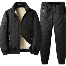 Resim Erkekler için kışlık rahat kılıflar, düz renkli polyester %100, yaka ve cepli, esnek olmayan kumaş, kalınlaştırılmış ceket ve pantolon, günlük ve dış mekan etkinlikleri için bol kesim, yürüyüş ve balıkçılık için ultrasonik takım, hafta sonu rahat giyim 